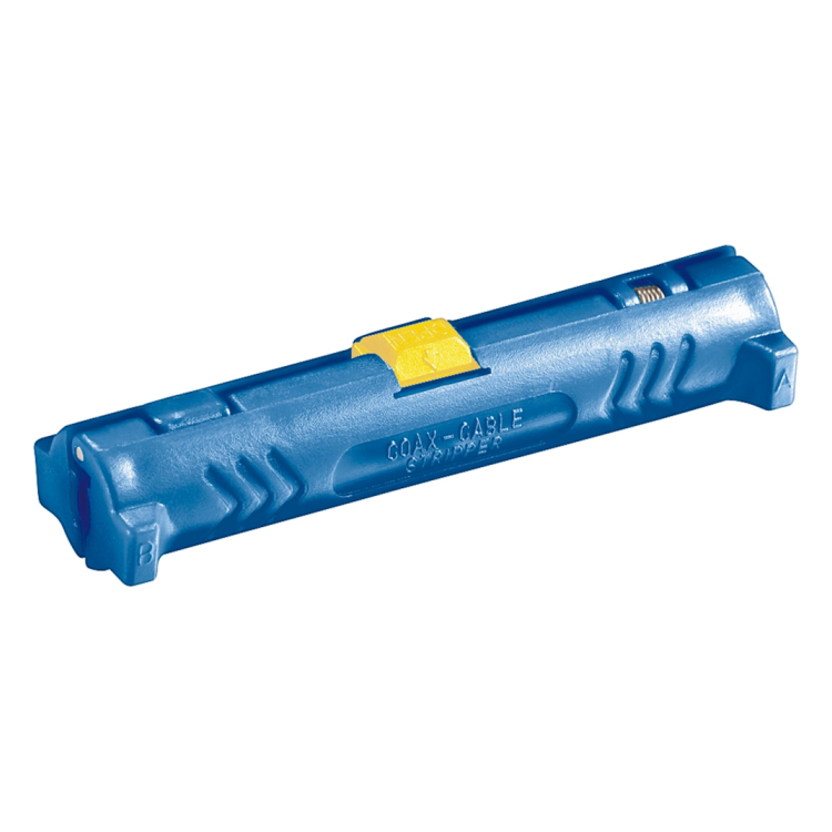 GK-01085 Coaxiale kabelstripper met openingsveer en vergrendelingshendel - Blauw