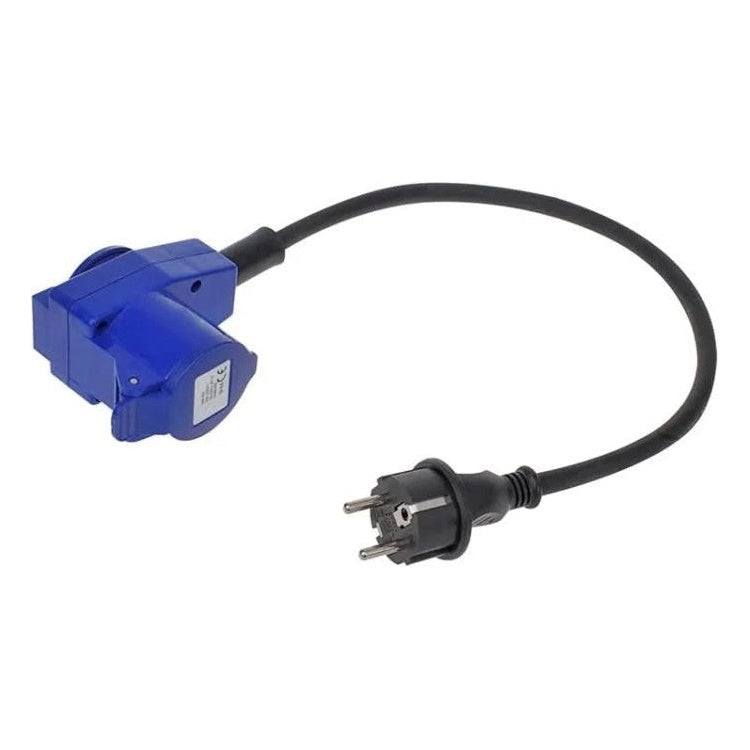 GK-01149 40 cm Campingstroomkabel - Schuko naar haakse CEE contrastekker + Schuko stopcontact - 16A - IP44 - Zwart