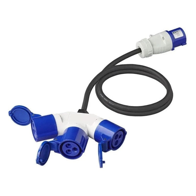 GK-01163 1,5 meter ProPlus Verloopkabel - 3-weg - 3 x 1,5 mm² - CEE stekker naar 3 CEE contrastekkers