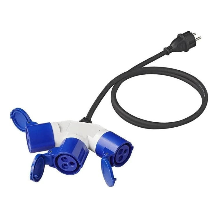 GK-01166 1,5 meter ProPlus Verloopkabel - 3-weg - Schuko naar 3 CEE - IP44 - 3x2,5 mm² - Zwart