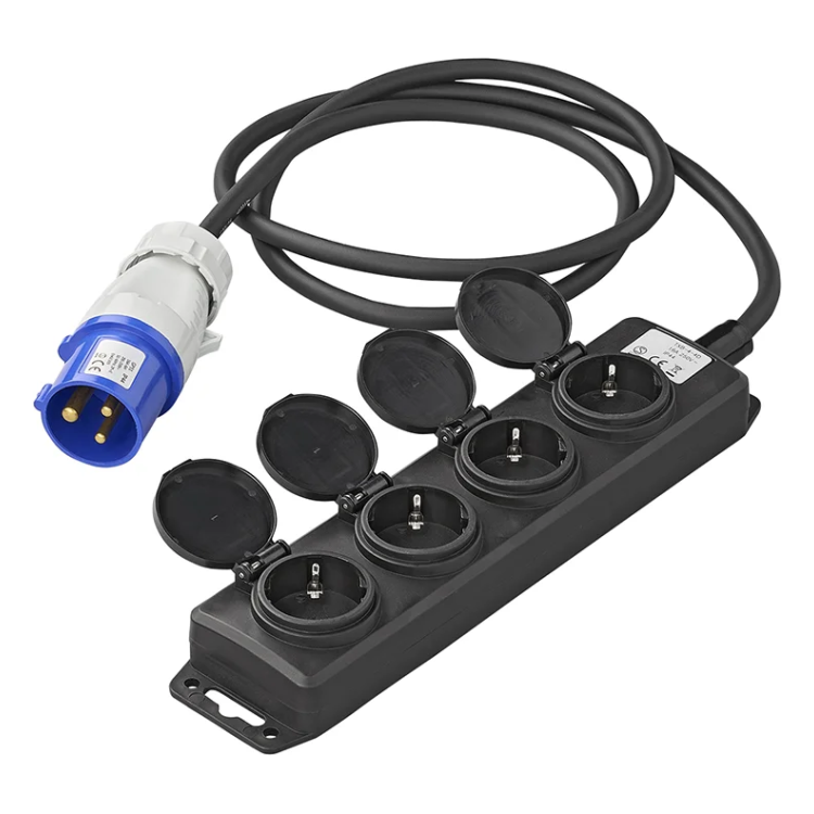 GK-01180 1,5 meter ProPlus Stekkerdoos - CEE naar 4 Schuko - IP44 - 16A - Zwart