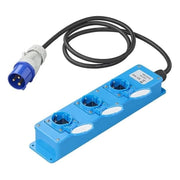 GK-01181 1,5 meter  Stekkerdoos - CEE naar 3 Schuko - IP44 - 16A - Blauw
