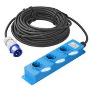 GK-01184 20 meter ProPlus Stekkerdoos - 3-weg Schuko - IP44 - Neopreen kabel - Blauw