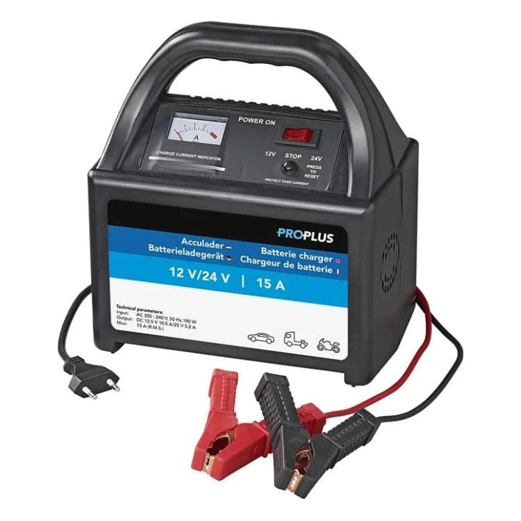 GK-01193 ProPlus Acculader - 12V & 24V - 15A - Voor NAT, GEL & AGM Accu’s - Zwart