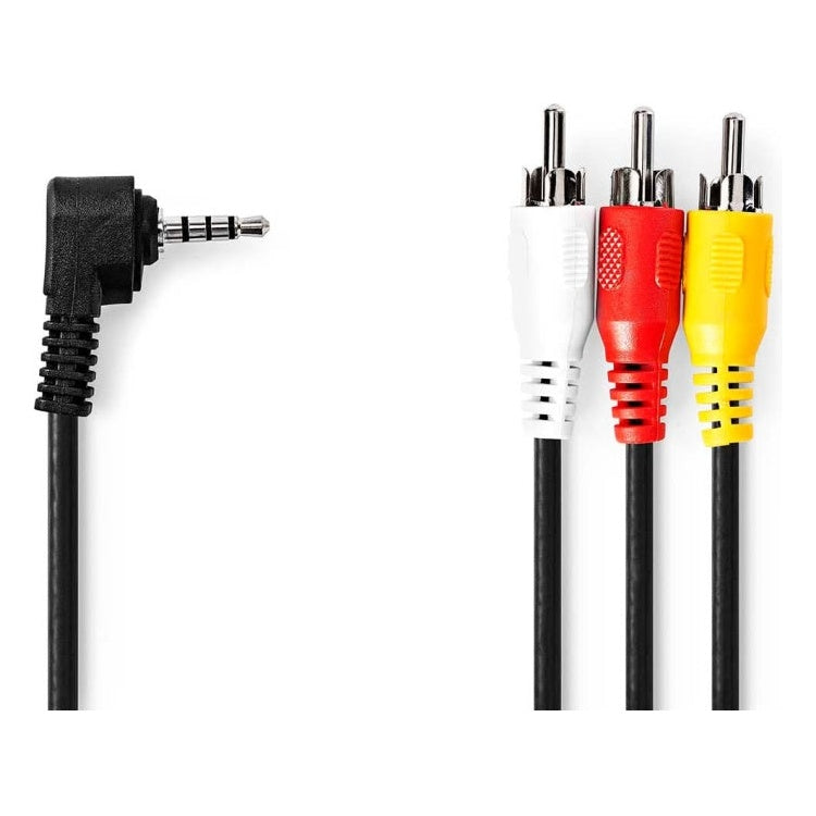 GK-01237 2 meter Audio-Videokabel -  3,5 mm Jack (4-polig) naar 3x RCA Composiet -Zwart - Vernikkeld