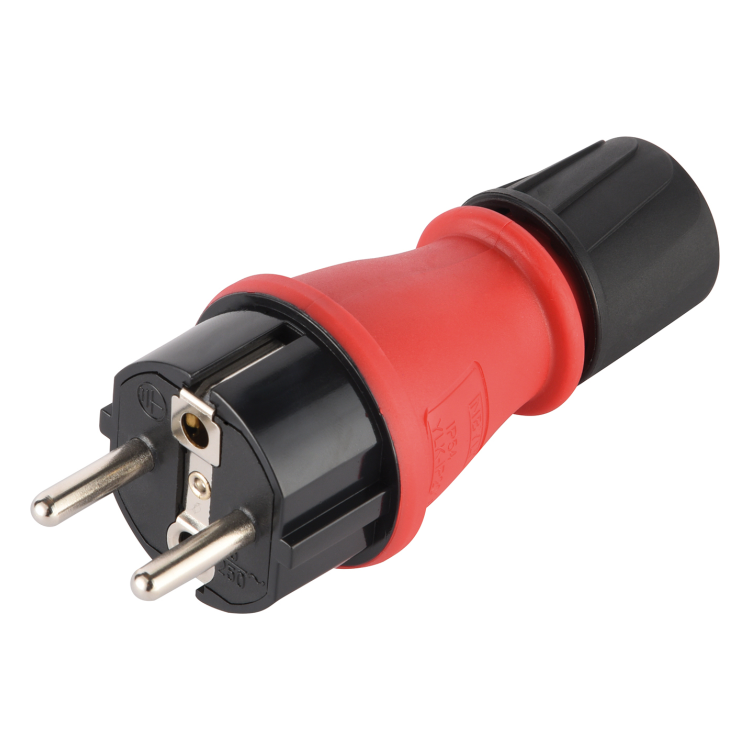 GK-01343 CEE 7/7 geaarde stroomstekker - Zwart/rood