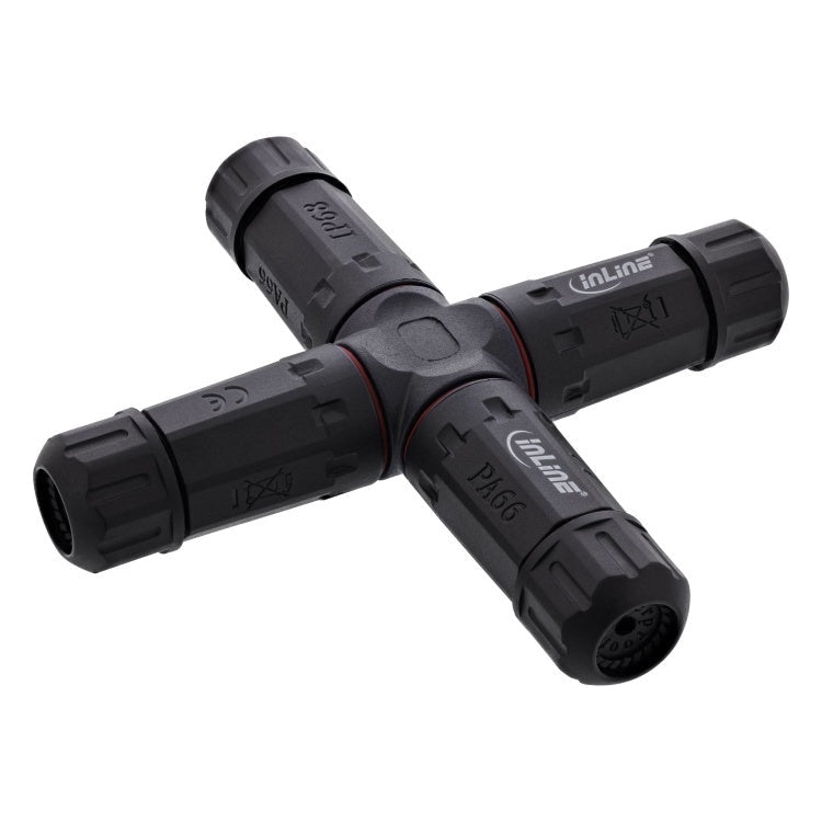 GK-11346 Netstroomkoppeling IP68, 3-polig, 4-weg, M20, zwart