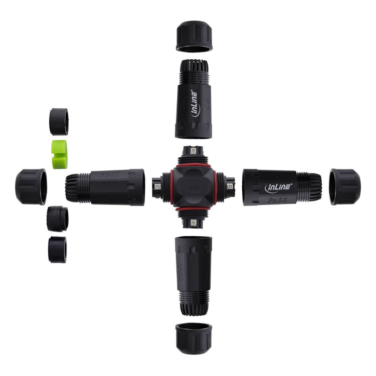 GK-11346 Netstroomkoppeling IP68, 3-polig, 4-weg, M20, zwart