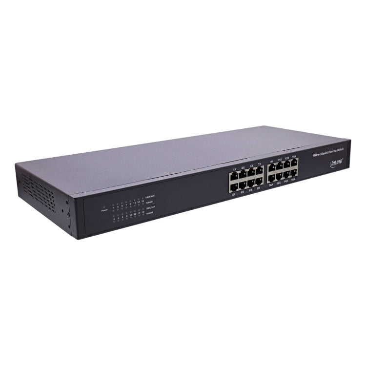 GK-11435 InLine 16-poorts Gigabit netwerkswitch - 1 Gbit/s - 19 inch 1U - zonder ventilator