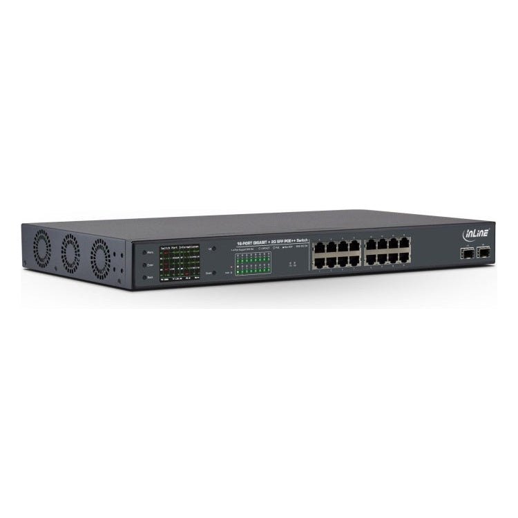 GK-11438 InLine 16-poorts Gigabit PoE++ netwerkswitch - 2× SFP - 19 inch 1U - met ventilator