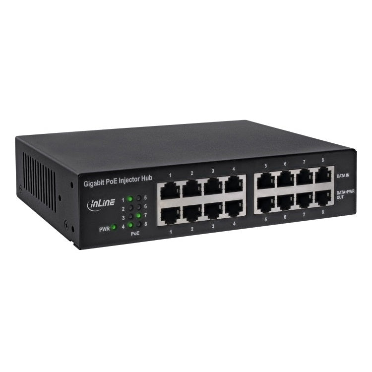 GK-11439 InLine 8-poorts Gigabit PoE+ injectorhub - 1 Gbit/s - 19 inch 1U - zwart