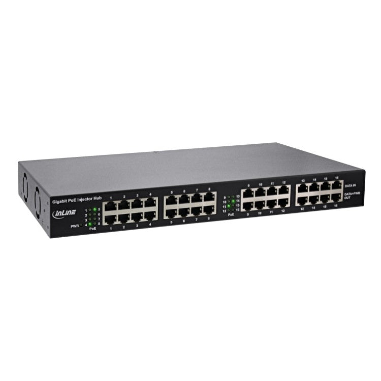 GK-11441 InLine 16-poorts PoE+ Gigabit injector hub - 1 Gbit/s - 19 inch 1U - zwart