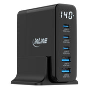 GK-11466 140W GaN USB-C/USB-A snellader met display - 5 poorten PD 3.0 / QC 3.0 - zwart