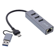 GK-11734 15 cm - USB-A / USB-C naar RJ45 + 3x USB-A adapter - USB 3.2 Gen.1 - Gigabit Ethernet - aluminium