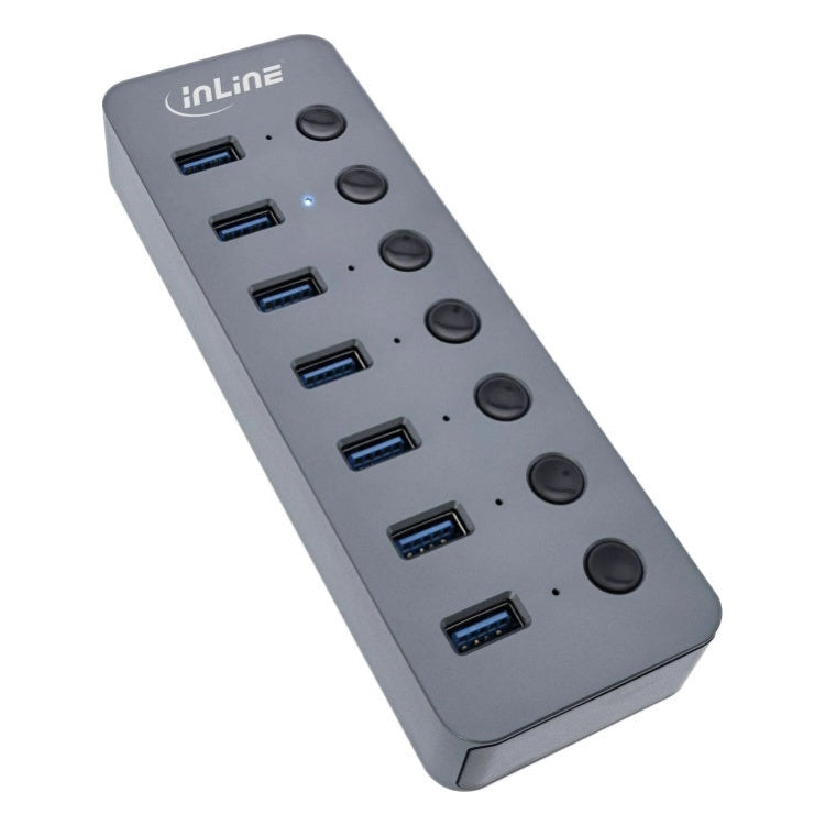 GK-11741 1 meter - USB 3.2 Gen.1 hub - 7 poorten - met individuele schakelaars - USB-A/USB-C - aluminium - externe voeding