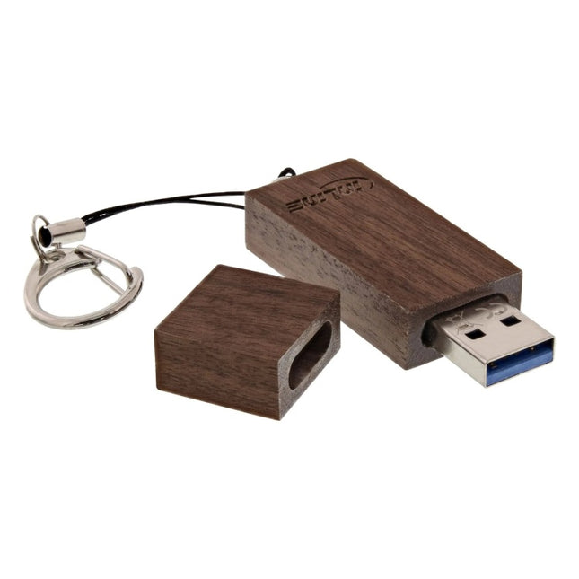 GK-11748 Woodstick USB 3.0 geheugenstick 128 GB - walnoot met sleutelhanger