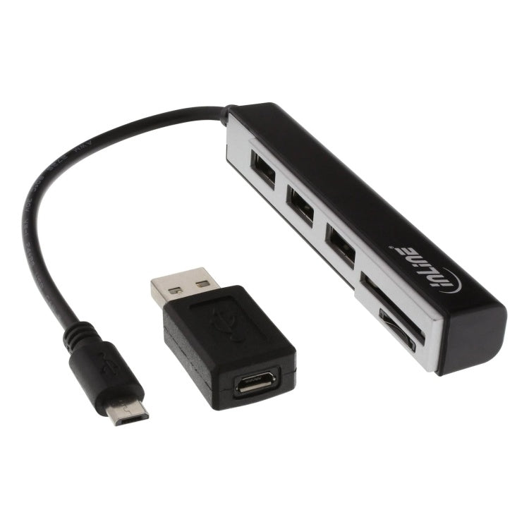 GK-11757 15 cm Micro USB OTG kaartlezer met 3-poorts USB hub