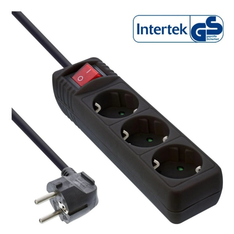 GK-11813 1,5 meter Stekkerdoos met 3 contacten en schakelaar - zwart