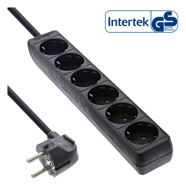 GK-11828 1,5 meter Stekkerdoos met 6 contacten - zwart