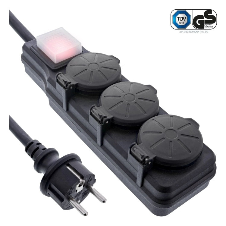GK-11848 10 meter IP44 Outdoor stekkerdoos met 3 contacten en schakelaar - Zwart