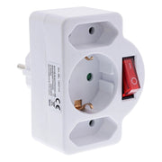 GK-11858 Wandcontactdoosadapter met schakelaar - 2x Euro + 1x Schuko - wit