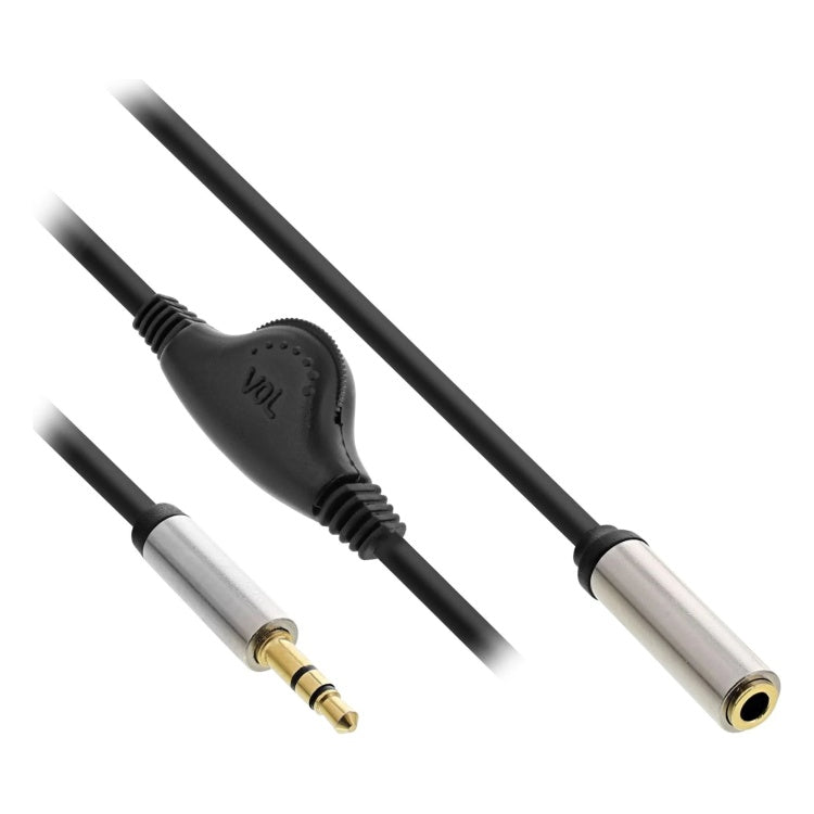 GK-11948 25 cm Slim audiokabel 3,5 mm M/F met volumeregeling - Zwart