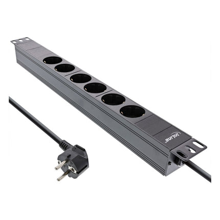 GK-12008 2 meter 19" PDU / stekkerdoos 6-voudig - geaard - 1U rackmount (zwart)