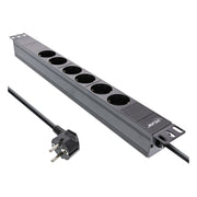 GK-12008 2 meter 19" PDU / stekkerdoos 6-voudig - geaard - 1U rackmount (zwart)
