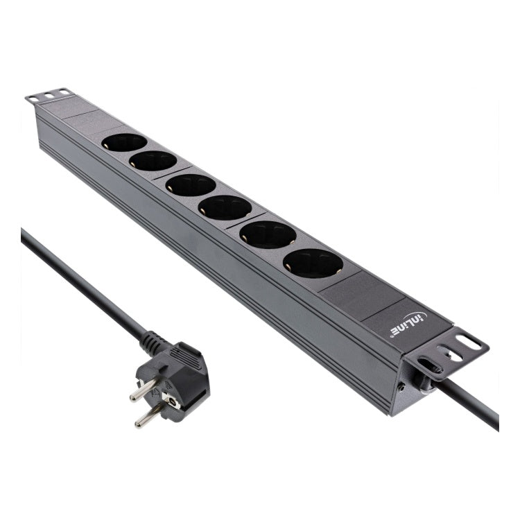 GK-12008 2 meter 19" PDU / stekkerdoos 6-voudig - geaard - 1U rackmount (zwart)