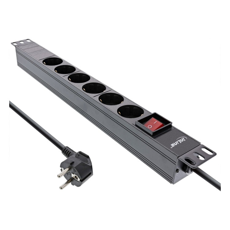 GK-12009 2 meter 19" PDU / stekkerdoos 6-voudig - met schakelaar - geaard - 1U - zwart