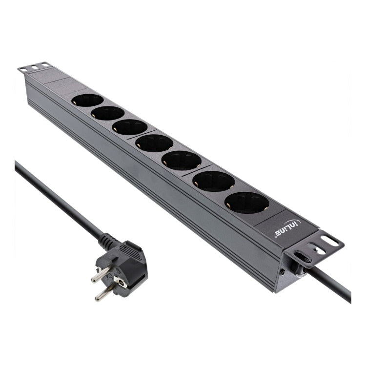 GK-12011 2 meter 19 inch PDU Stekkerdoos 7-voudig - geaard - 1U - zwart