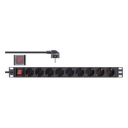 GK-12015 2 meter 19 inch Stekkerdoos 9-voudig - Met schakelaar - Zwart