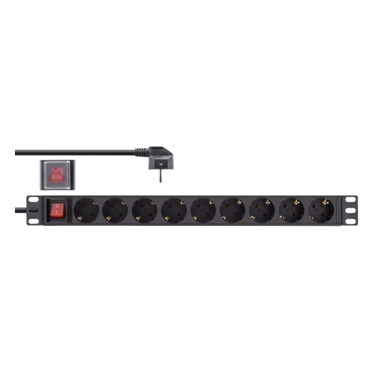 GK-12015 2 meter 19 inch Stekkerdoos 9-voudig - Met schakelaar - Zwart