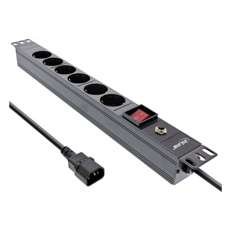 GK-12016 2 meter 19 inch Stekkerdoos 6-voudig - Met schakelaar - Overbelastingsbeveiliging - Zwart