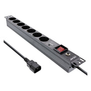 GK-12017 2 meter 19 inch Stekkerdoos 7-voudig - Met schakelaar - Overbelastings- en overspanningsbeveiliging - Zwart