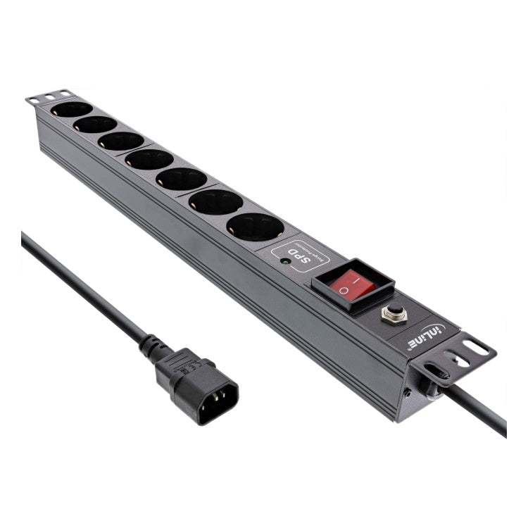GK-12017 2 meter 19 inch Stekkerdoos 7-voudig - Met schakelaar - Overbelastings- en overspanningsbeveiliging - Zwart