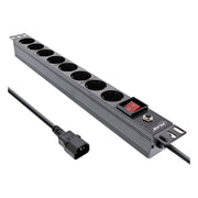 GK-12018 2 meter 19 inch Stekkerdoos 8-voudig - Met schakelaar - Overbelastingsbeveiliging - Zwart