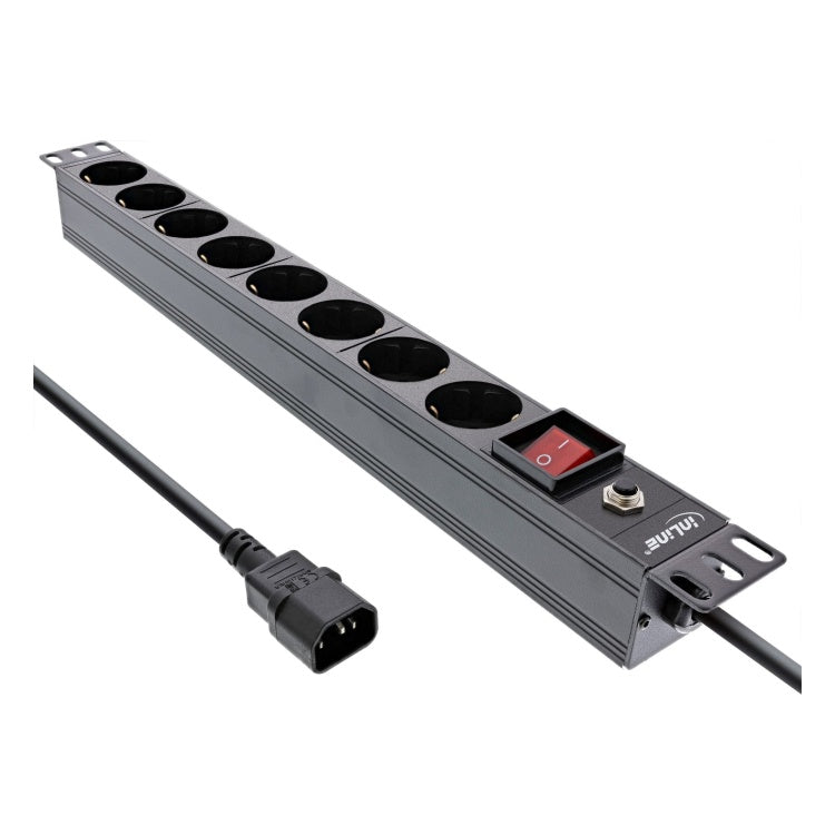 GK-12018 2 meter 19 inch Stekkerdoos 8-voudig - Met schakelaar - Overbelastingsbeveiliging - Zwart