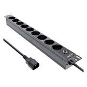 GK-12019 2 meter 19 inch Stekkerdoos 9-voudig - Overbelastingsbeveiliging - Zwart
