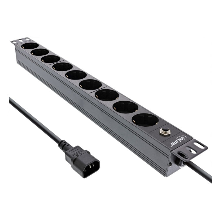GK-12019 2 meter 19 inch Stekkerdoos 9-voudig - Overbelastingsbeveiliging - Zwart