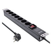 GK-12026 2 meter 19 inch Stekkerdoos 7-voudig - Met schakelaar - Zwart