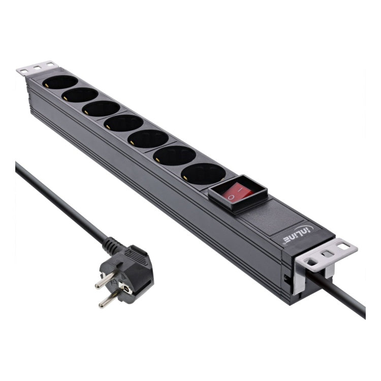 GK-12026 2 meter 19 inch Stekkerdoos 7-voudig - Met schakelaar - Zwart