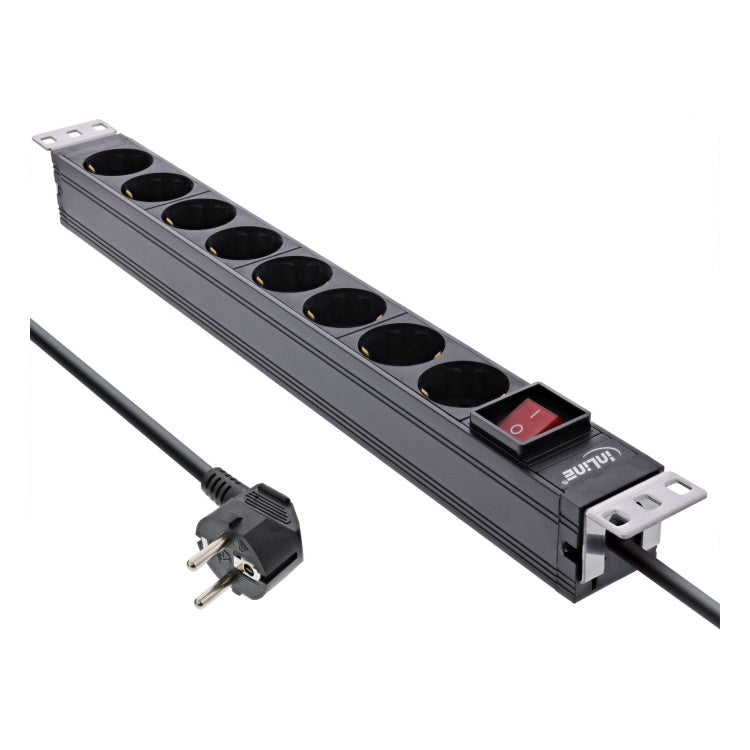 GK-12027 2 meter 19 inch Stekkerdoos 8-voudig - Met schakelaar - Zwart