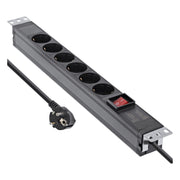 GK-12028 2 meter 19 inch Stekkerdoos 6-voudig - Met schakelaar - Zwart