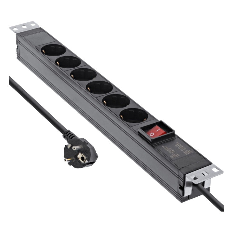 GK-12028 2 meter 19 inch Stekkerdoos 6-voudig - Met schakelaar - Zwart