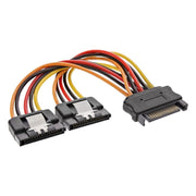 GK-12102 15 cm SATA Voedings Y-kabel - 15-pins SATA female naar 2x 15-pins SATA male met vergrendeling