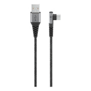 GK-12122 1 meter USB-C naar USB-A textielkabel met metalen stekkers - haaks (90°) - zwart/grijs