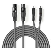 GK-12265 3 meter XLR naar 2x RCA Audiokabel met Koperen Aders - XLR 3-pins vrouwelijk naar 2x RCA mannelijk