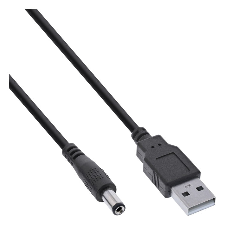 GK-12356 1 meter USB-A naar DC voedingsadapterkabel 5,5 x 2,1 mm - zwart