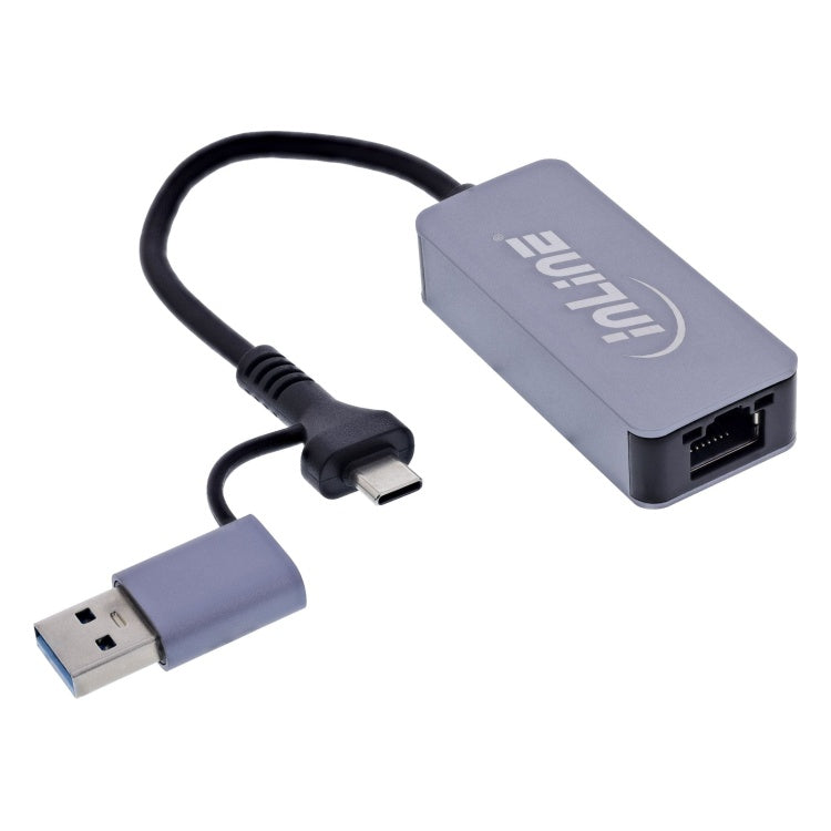 GK-12436 USB-C en USB-A naar RJ45 5 Gigabit Netwerkadapter USB 3.2 - Grijs